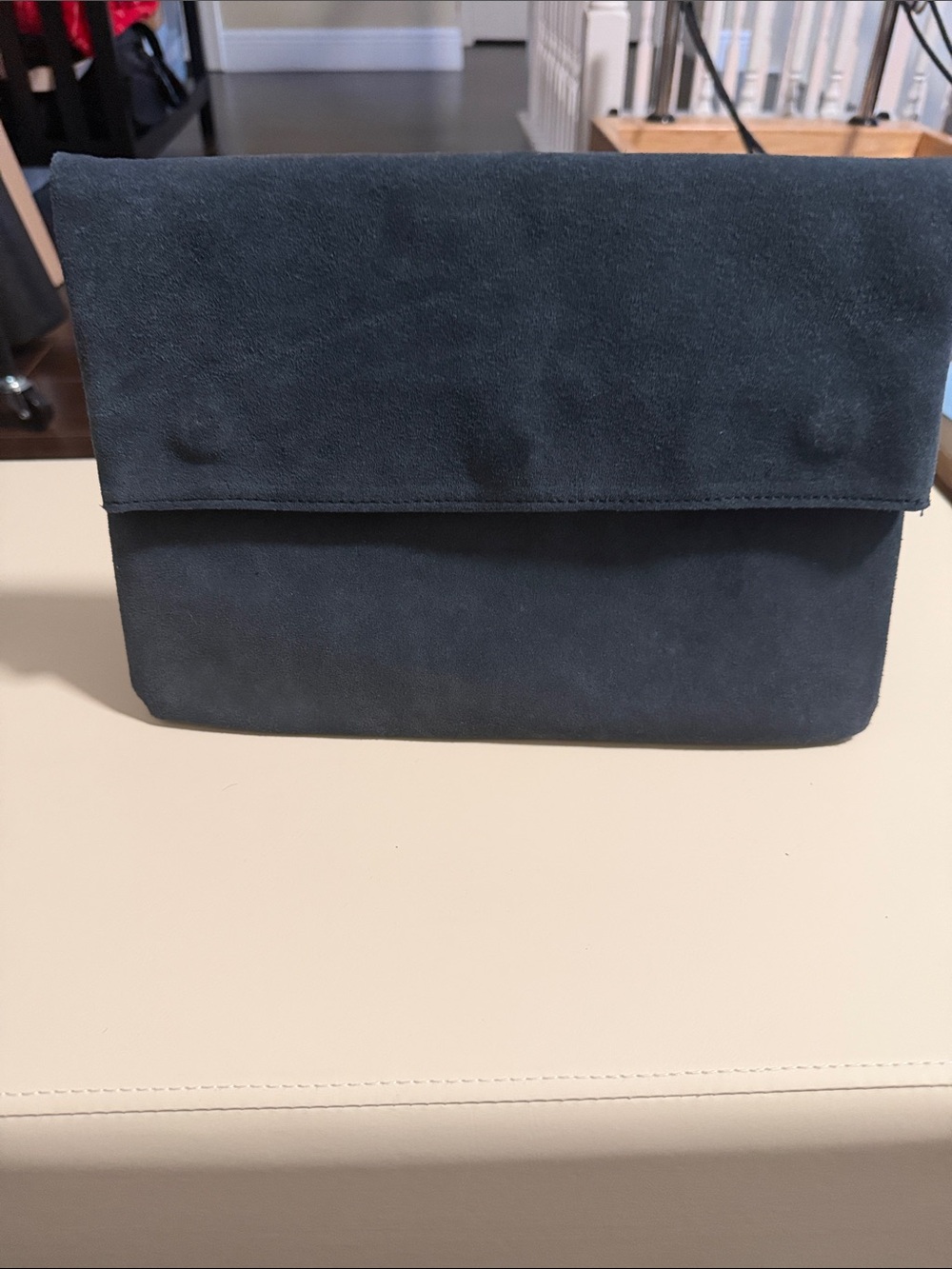 NWT Apricot Lane Suede Fold-Over Clutch in Navy